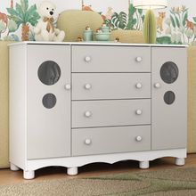Cômoda Infantil 125cm 2 Portas Com Vidro E 4 Gavetas Suspiro Multimóveis MP4460 Branco-off White