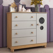 Cômoda Infantil 95cm 1 Porta Com Vidro E 4 Gavetas Bombom Multimóveis MP4464 Madeirado-off White