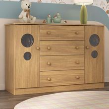 Cômoda Infantil 125cm 2 Portas Com Vidro E 4 Gavetas Pirulito Multimóveis MP4470 Madeirado