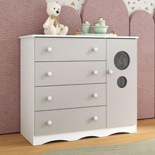 Cômoda Infantil 95cm 1 Porta Com Vidro E 4 Gavetas Sonho Multimóveis MP4474 Branco-off White