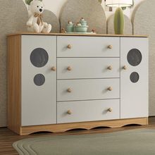 Cômoda Infantil 125cm 2 Portas Com Vidro E 4 Gavetas Sonho Multimóveis MP4475 Madeirado-off White