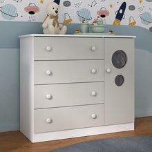 Cômoda Infantil 95cm 1 Porta Com Vidro E 4 Gavetas Pirulito Multimóveis MP4469 Branco-off White