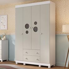 Guarda-roupa Infantil 122cm Com Vidro 4 Portas E 2 Gavetas Bombom Multimóveis MP4463 Branco-off White