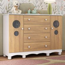 Cômoda Infantil 125cm 2 Portas Com Vidro E 4 Gavetas Suspiro Multimóveis MP4460 Branco-madeirado