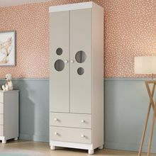 Guarda-roupa Infantil 62cm 2 Portas Com Vidro E 2 Gavetas Bombom Multimóveis MP4461 Branco-off White