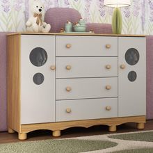 Cômoda Infantil 125cm 2 Portas Com Vidro E 4 Gavetas Suspiro Multimóveis MP4460 Madeirado-off White