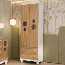 Guarda-roupa Infantil 62cm 2 Portas Com Vidro E 2 Gavetas Suspiro Multimóveis MP4456 Branco-madeirado