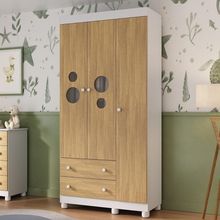 Guarda-roupa Infantil 92cm Com Vidro 3 Portas E 2 Gavetas Bombom Multimóveis MP4462 Branco-madeirado