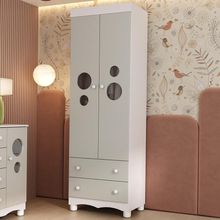 Guarda-roupa Infantil 62cm 2 Portas Com Vidro E 2 Gavetas Suspiro Multimóveis MP4456 Branco-off White