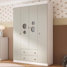 Guarda-roupa Infantil 122cm Com Vidro 4 Portas E 2 Gavetas Pirulito Multimóveis MP4468 Branco-off White