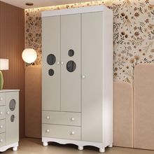 Guarda-roupa Infantil 92cm Com Vidro 3 Portas E 2 Gavetas Suspiro Multimóveis MP4457 Branco-off White