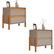 Kit 2 Mesa De Cabeceira Verona 2 Gavetas Pés Madeira Maciça Gris/nature Gris/nature