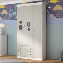 Guarda-roupa Infantil 92cm Com Vidro 3 Portas E 2 Gavetas Pirulito Multimóveis MP4467 Branco-off White
