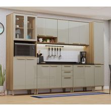 Cozinha Modulada Completa 6 Peças Com Tampos E Sem Pia Isis Avelã/mocca Laca