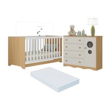 Berço Americano 3 Em 1 Com Colchão Incluso E Cômoda Sonho Multimóveis MP4717 Madeirado-off White