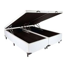 Base Box Baú King Bipartido Suede Branco 42x193x203