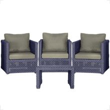 Mesa E 3 Poltronas Madri Corda Náutica Estofado 8 Trama Azul