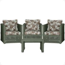 Mesa E 3 Poltronas Madri Corda Náutica Estofado 6 Trama Verde