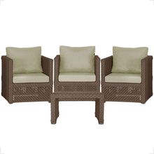 Mesa E 3 Poltronas Madri Corda Náutica Estofado 7 Trama Marrom