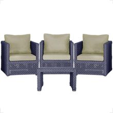 Mesa E 3 Poltronas Madri Corda Náutica Estofado 7 Trama Azul