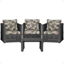 Mesa E 3 Poltronas Madri Corda Náutica Estofado 6 Trama Preto