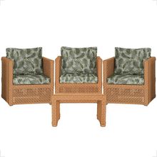 Mesa E 3 Poltronas Madri Corda Náutica Estofado 5 Trama Terra Cota