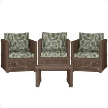 Mesa E 3 Poltronas Madri Corda Náutica Estofado 5 Trama Marrom