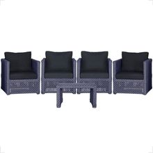 Mesa E 4 Poltronas Madri Corda Náutica Estofado 12 Trama Azul