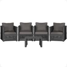 Mesa E 4 Poltronas Madri Corda Náutica Estofado 11 Trama Preto