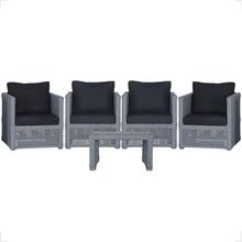 Mesa E 4 Poltronas Madri Corda Náutica Estofado 12 Trama Prata