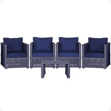 Mesa E 4 Poltronas Madri Corda Náutica Estofado 10 Trama Azul