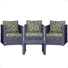 Mesa E 3 Poltronas Madri Corda Náutica Estofado 5 Trama Azul