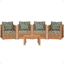 Mesa E 4 Poltronas Madri Corda Náutica Estofado 5 Trama Terra Cota