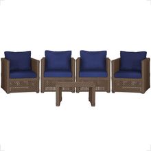 Mesa E 4 Poltronas Madri Corda Náutica Estofado 10 Trama Marrom