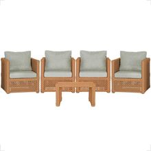 Mesa E 4 Poltronas Madri Corda Náutica Estofado 3 Trama Terra Cota