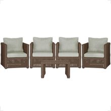 Mesa E 4 Poltronas Madri Corda Náutica Estofado 3 Trama Marrom