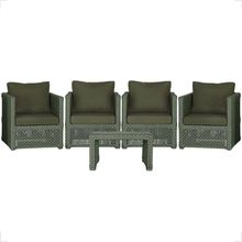 Mesa E 4 Poltronas Madri Corda Náutica Estofado 13 Trama Verde