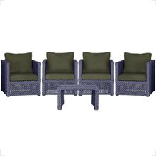 Mesa E 4 Poltronas Madri Corda Náutica Estofado 13 Trama Azul