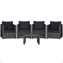 Mesa E 4 Poltronas Madri Corda Náutica Estofado 12 Trama Preto