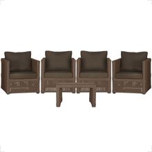 Mesa E 4 Poltronas Madri Corda Náutica Estofado 9 Trama Marrom