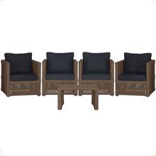 Mesa E 4 Poltronas Madri Corda Náutica Estofado 12 Trama Marrom