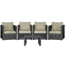 Mesa E 4 Poltronas Madri Corda Náutica Estofado 7 Trama Preto