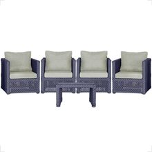 Mesa E 4 Poltronas Madri Corda Náutica Estofado 3 Trama Azul