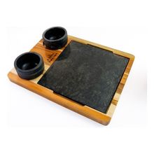 Tábua Quadrada E Duas Cumbucas Com Suporte De Madeira 25x25cm