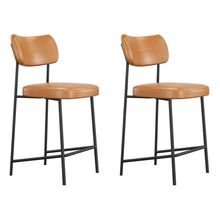 Kit 02 Banquetas Médias Para Cozinha Lila Estofada Com Encosto Couríssimo Whisky - Desk Design
