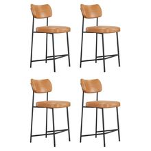 Kit 04 Banquetas Médias Para Cozinha Lila Estofada Com Encosto Couríssimo Whisky - Desk Design
