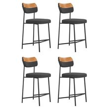 Kit 04 Banquetas Médias Cozinha Lila Estofada Couríssimo Whisky Linho Grafite - Desk Design