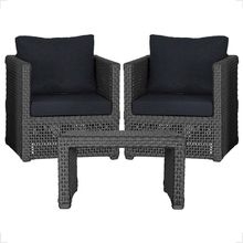 Mesa E 2 Poltronas Madri Corda Náutica Estofado 12 Trama Preto