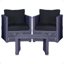 Mesa E 2 Poltronas Madri Corda Náutica Estofado 12 Trama Azul