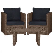 Mesa E 2 Poltronas Madri Corda Náutica Estofado 12 Trama Marrom